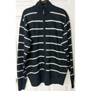 True Rock Mens Sweater, Size 3X, Striped Charcoal Grey & White, Front Zipper